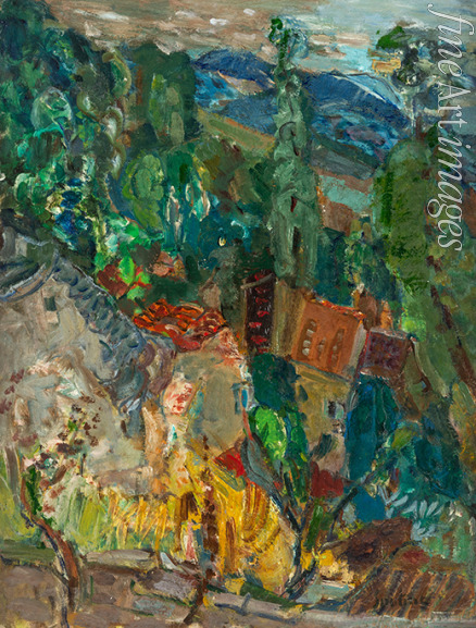 Soutine Chaim - Townscape with Cypress Trees, South of France