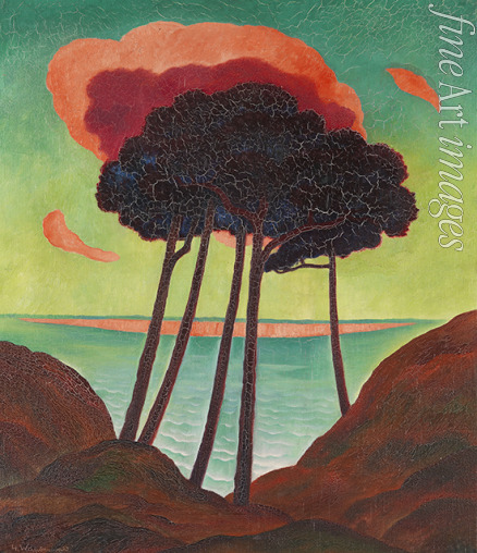 Wunderwald Gustav - Pine trees with a red cloud