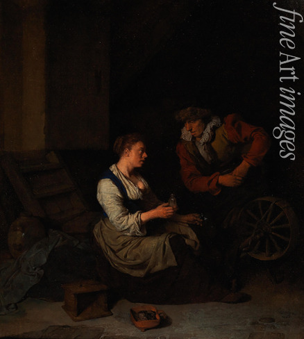 Bega Cornelis Pietersz. - A Cavalier and a Woman at the Spinning Wheel