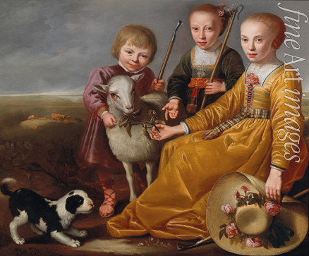 Cuyp Jacob Gerritsz - Drei Kinder mit einer Ziege und einem Hündchen in einer Landschaft
