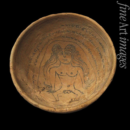 Sassanidische Kunst - Zauberschale mit einem Beschwörungstext in Judeo-Aramäisch und einem Bild des Dämons Lilith