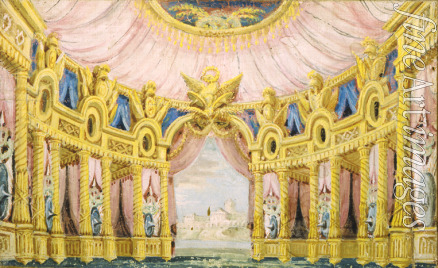 Russian master - Hall with a collonade. Stage design for a theatre play