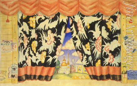 Kustodiev Boris Michaylovich - Sketch of curtain for the theatre play The flea by E. Zamyatin