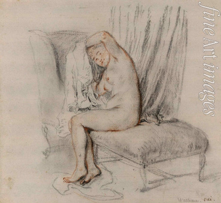 Watteau Jean Antoine - Femme nue enlevant sa chemise 