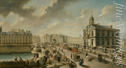 Raguenet Nicolas-Jean-Baptiste - Le Pont-Neuf et la Pompe de la Samaritaine, vus du quai de la Mégisserie