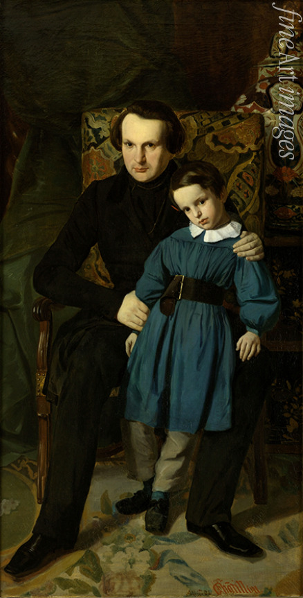 Chatillon Auguste de - Portrait of Victor Hugo (1802-1885) with his son