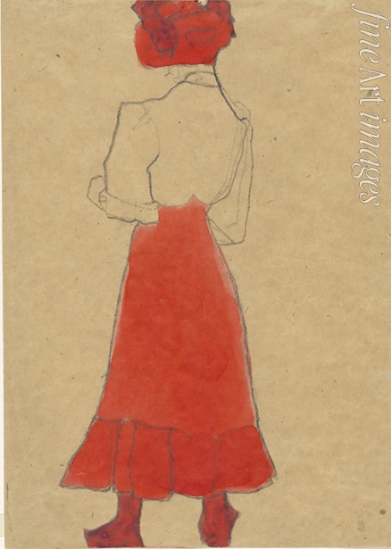 Schiele Egon - Woman with red skirt