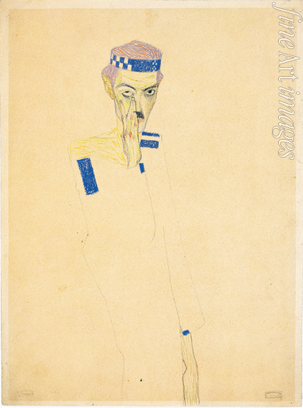 Schiele Egon - Selbstbildnis mit blaukariertem Stirnband 
