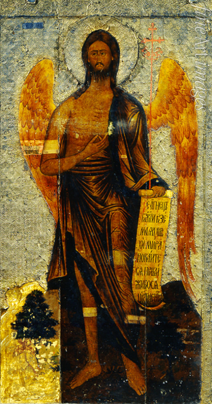 Russische Ikone - Johannes der Täufer, Engel der Wüste