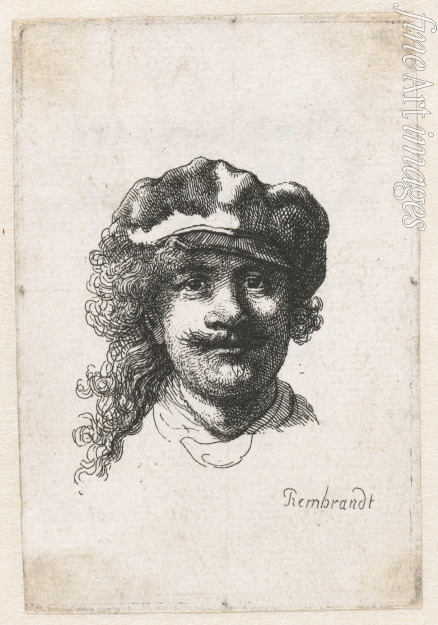 Rembrandt van Rhijn - Selbstbildnis mit einer weichen Mütze: frontal, nur der Kopf