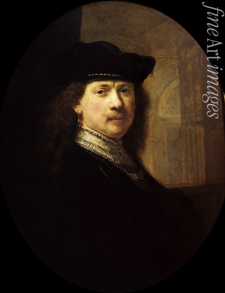 Rembrandt van Rhijn (School) - Self portrait with an architectural background