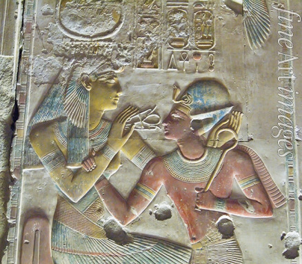 Altägyptische Kunst - Pharao Seti I. (rechts) mit der Göttin Hathor