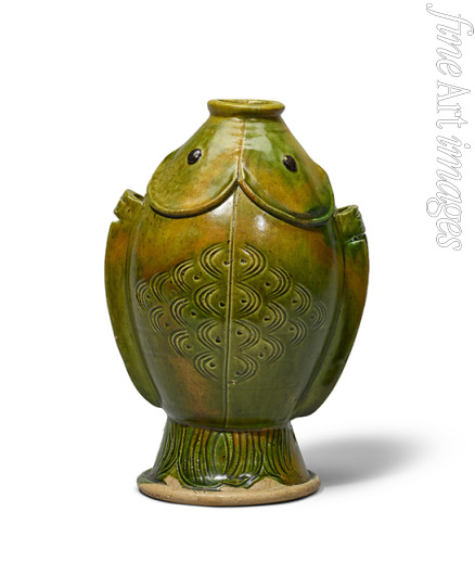 The Oriental Applied Arts - Sancai (three-color glazed) Twin Fish Form Vase