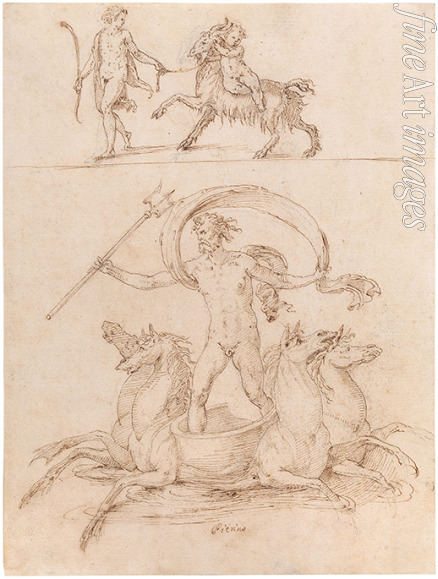 Luzi (Luzzi) da Todi Luzio - Neptune riding his chariot; the infant-god Zeus riding the Goat Amalthea