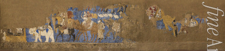 Sogdische Kunst - Wandmalerei von Afrasiab, Südwand: Trauerzug, angeführt von König Varkhuman