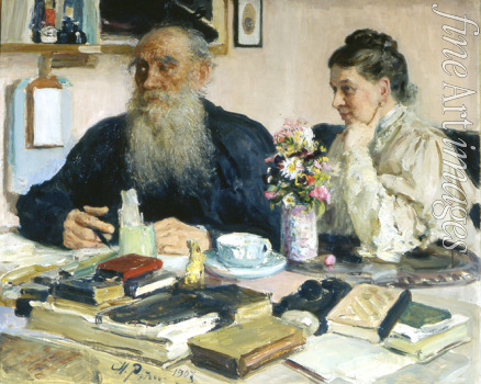 Repin Ilja Jefimowitsch - Der Schriftsteller Leo Tolstoi mit seiner Frau in Jasnaja Poljana