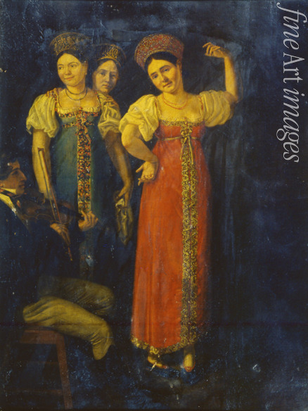 Russischer Meister - Der Tanz. Drei Frauen und Violinspieler