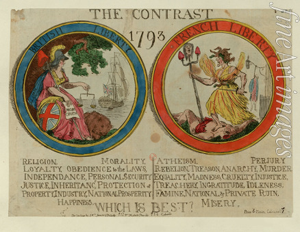Rowlandson Thomas - Der Kontrast 1793. Britische Freiheit. Französische Freiheit. Welche ist besser?