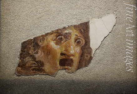 Roman-Pompeian wall painting - Fragment with tragic theatrical mask