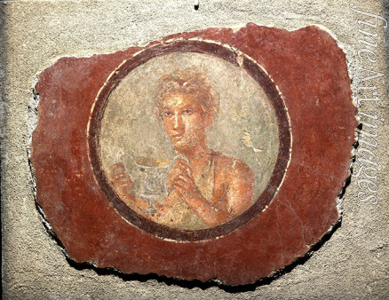 Römisch-pompejanische Wandmalerei - Medaillon mit einer männlichen Figur mit Kantharos