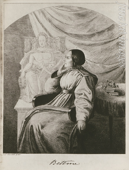 Grimm Ludwig Emil - Bettina von Arnim before the design of her Goethe monument