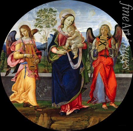 Raffaellino del Garbo - Madonna and Child with two angels playing music