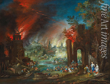 Hartmann Johann Jacob - Lot und seine Töchter, im Hintergrund das brennende Sodom