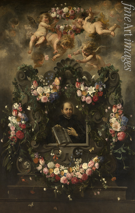 Balen Jan van - Der heilige Ignatius von Loyola in einem Blumenkranz