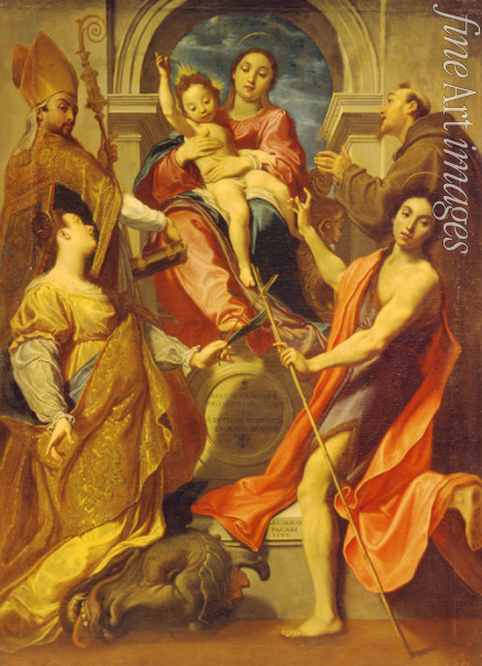 Pagani Gregorio - Madonna und Kind mit Heiligen Franz von Assisi, Johannes dem Täufer, Margareta und Gregor dem Großen