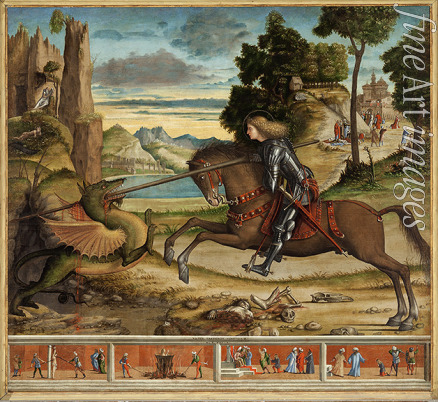 Carpaccio Vittore - Das Drachenwunder des heiligen Georg mit Vita