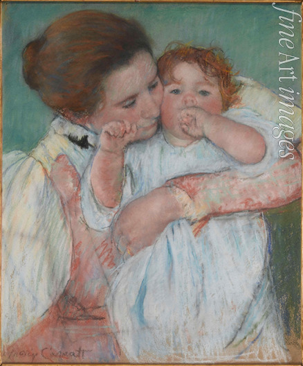 Cassatt Mary - Mother and child on green background or Maternity