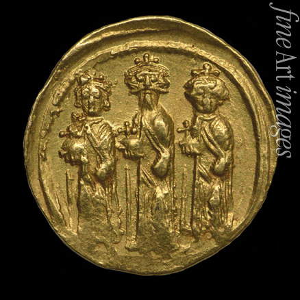 Numismatic Ancient Coins - Solidus of Heraclius. Heraclius, Heraclius Constantine, and Heraclonas (Obverse)