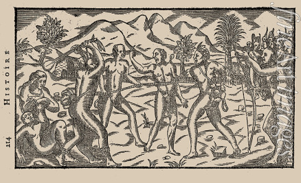 Bry Theodor de - Brasilianische Indianerkrieger nehmen einen Gefangenen. Aus 