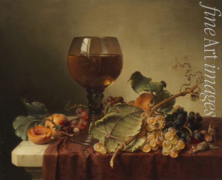 Preyer Johann Wilhelm - Stillleben mit Selbstportrait im Weinglas und Früchten