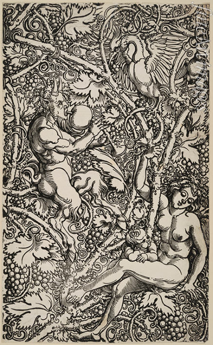 Beham Hans Sebald - Satyr und Nymphe mit Vögeln. Modul einer Tapete