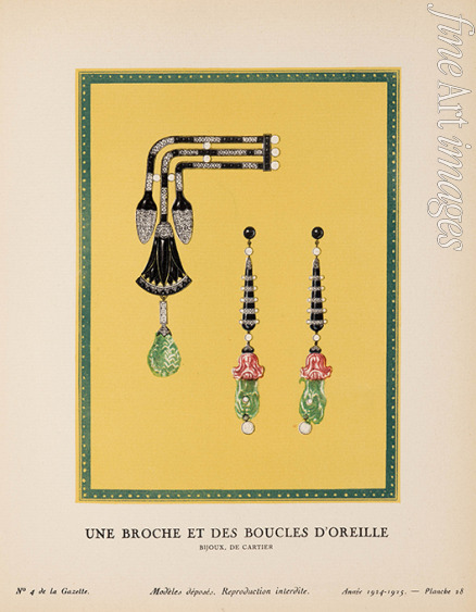 Unbekannter Künstler - Une broche et des boucles d'oreilles. Bijoux, de Cartier (La Gazette du Bon ton)