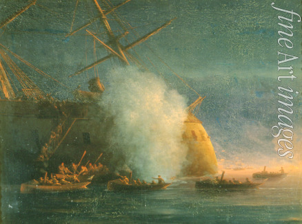Aivazovsky Ivan Konstantinovich - Attack of the Russian Cutters on the Turkish steam battleship Assari Shevket in the Black Sea on 12 August 1877