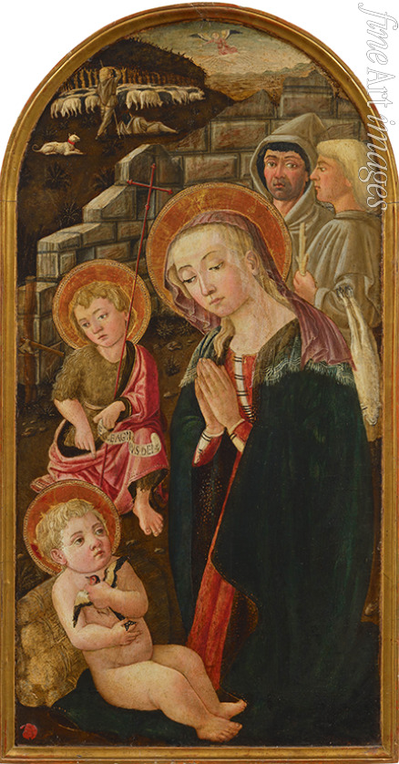 Domenico di Zanobi (Meister der Johnson Nativität) - Die Anbetung des Christuskindes mit Hirten und Heiligen Johannes dem Täufer