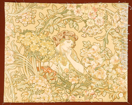 Mucha Alfons Marie - Woman among flowers (printed fabric)