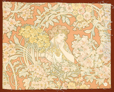 Mucha Alfons Marie - Frau zwischen Blumen (bedruckter Stoff)
