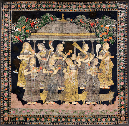Indian Art - Nine gopis (Pichwai Painting)