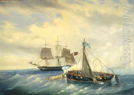 Blinov Leonid Demyanovich - The naval battle between the Russian small ship Opyt and the British frigate off Nargen Island on 11 July 1808