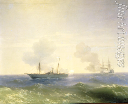 Aivazovsky Ivan Konstantinovich - The naval battle between the Russian cruiser Vesta and the Turkish ironclad Fethi Bulend at the Black Sea on 11 July 1877