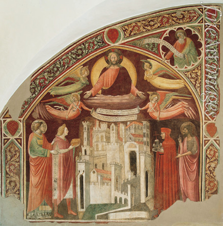 Miniato di Piero Antonio di - Die Stadt Prato mit den Heiligen Stephanus und Johannes dem Täufer und den Wohltätern Michele Dagomari und Francesco Datini