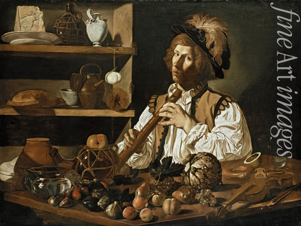 Boneri (Cecco del Caravaggio) Francesco - Interior with Still Life and Young Man with Flute