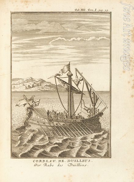 Unbekannter Künstler - Corvus (Enterbrücke) von Gaius Duilius. Illustration aus Geschichte von Polybios