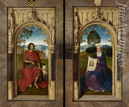 Memling Hans - Triptychon von Jan Floreins, Rückseite: Der Heilige Johannes der Täufer und Heilige Veronika
