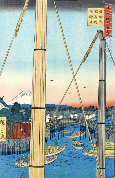 Hiroshige Utagawa - Teppozu Inari Schrein und Brücke (Einhundert Ansichten von Edo)