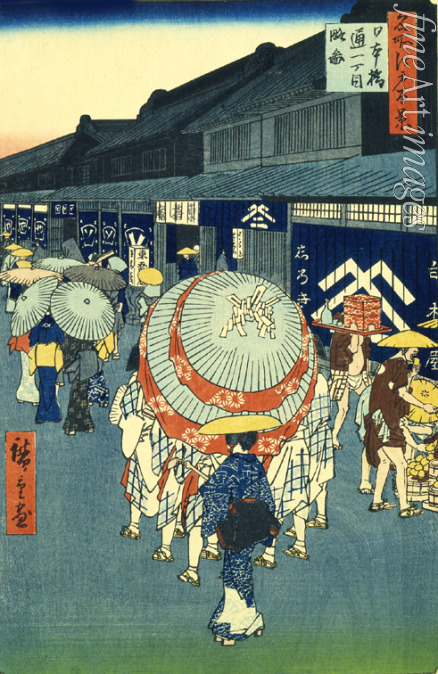 Hiroshige Utagawa - Blick auf die Strasse im Nihonbashi-Distrikt (Nihonbashidori) (Einhundert Ansichten von Edo)