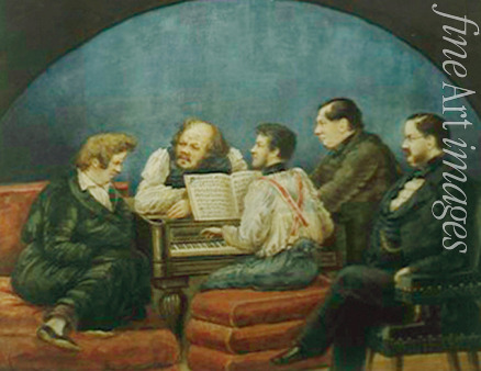 Karatygin Pyotr Andreyevich - The composer Michail I. Glinka (1804-1857) and his Friends (Group portrait of K. Briullov, M. Glinka, Y. Yanenko, N. Kukolnik an
